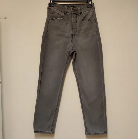 Express Super Highrise Grey Mom Jeans Size 0 Regular - Picture 1 of 12